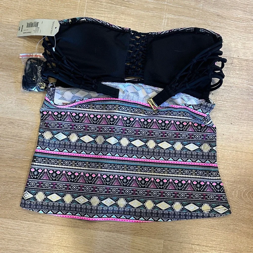 NWT Arizona Jean Co Tankini Top Size M Geometric Pattern Black Gold Pink Teal